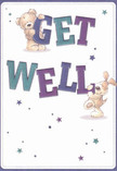 Bright and full of warmth, this Bromley Common get well card features two charming friends-a teddy bear and a puppy-caught in a joyful moment as they balance bold, color-rich letters spelling 'Get Well.' Their playful antics, combined with the soft indigo and teal hues of the text, stand out beautifully against the creamy white background, infusing the design with positive energy. Scattered among the typography are whimsical stars in blues and purples, reminiscent of the twinkling lights above Widmore Road, creating an atmosphere of hope and comfort. The fur of the bear and puppy is illustrated with such inviting softness, you can almost sense the warmth of their caring embrace. This image extends more than a mere message; it carries genuine emotional comfort, echoing the thoughtful gestures that define Bromley Common. Just as with a hand-arranged bouquet delivered to a loved one's door, the card's mood is uplifting and sincere, perfect for anyone in need of encouragement and gentle kindness during their recovery.